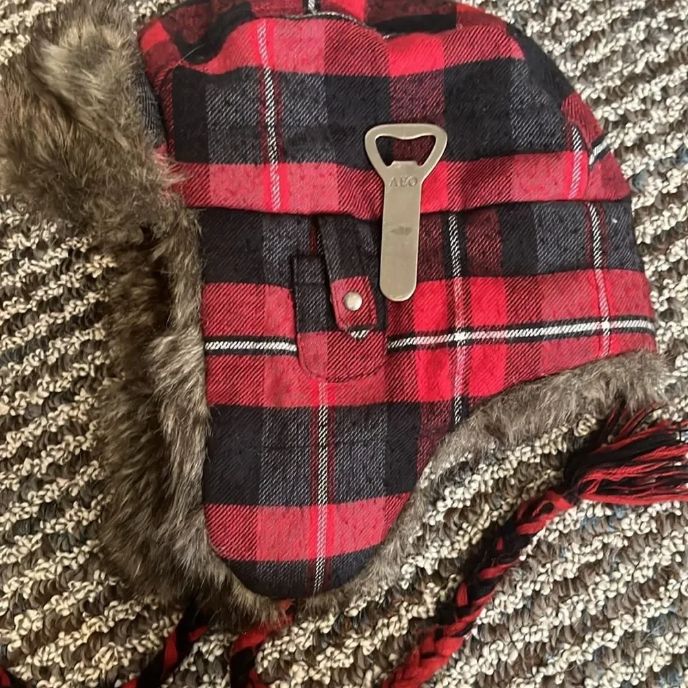 American Eagle Outfitters Trapper Aviator Plaid Hat Unisex Bottle Opener S